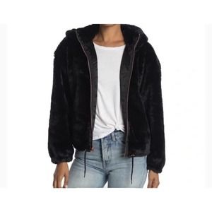 Lucky Brand Faux Fur Hooded Zip Up Teddy Jacket